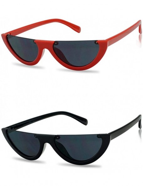 Cat Eye 2-PACK Small Narrow Half Moon Oval Cat Eye 90's Sunglasses - Glossy Black - Red (2-pack) - CQ18Q0CYULN $29.11
