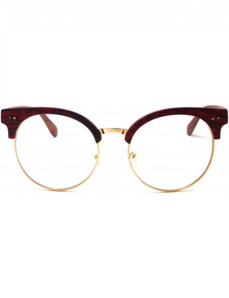 Oversized OVERSIZED Large Retro Wood Bamboo Print Metal Clear Lens Glasses - Red - C512O1ETQHL $8.09