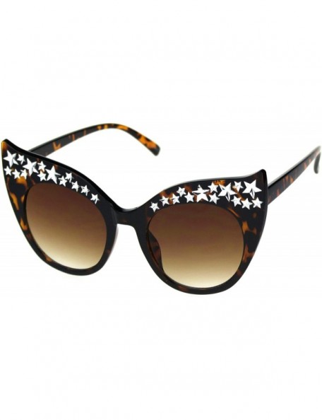 Cat Eye Star Engraving Sparkle Bat Shape Cat Eye Retro Sunglasses - Tortoise Brown - CR18S65AIW2 $11.30