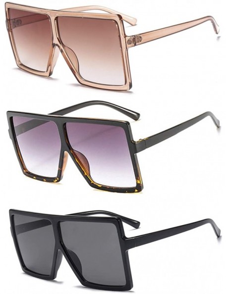 Rimless Square Oversized Sunglasses for Women Men Fashion Big Black 70s Sunglasses Shades - F-3pcs-black +Orange+leopard - CC...