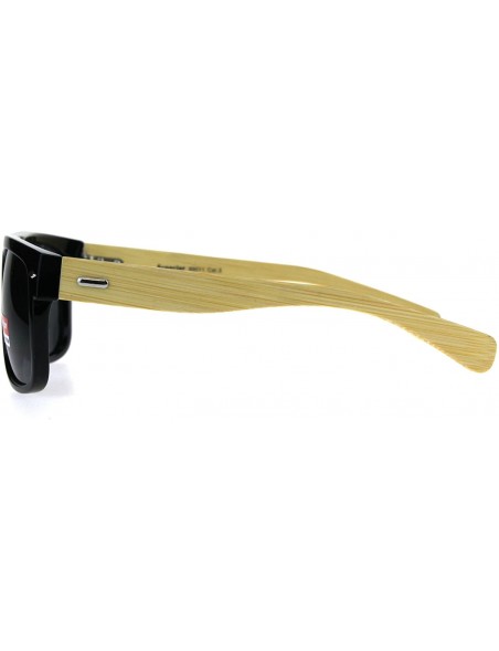 Rectangular Mens Flat Top Hipster Horned Rim Wood Grain Arm Sunglasses - Shiny Black - C8180AKGOR6 $9.46