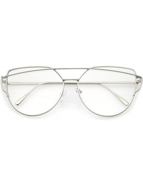 Aviator Oversize Metal Frame Thin Temple Clear Flat Lens Aviator Eyeglasses 62mm - Silver / Clear - CF12O2Y928C $22.96