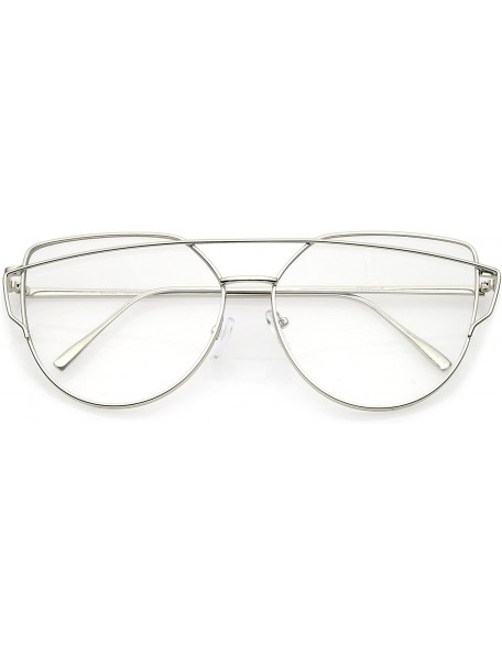 Aviator Oversize Metal Frame Thin Temple Clear Flat Lens Aviator Eyeglasses 62mm - Silver / Clear - CF12O2Y928C $10.82