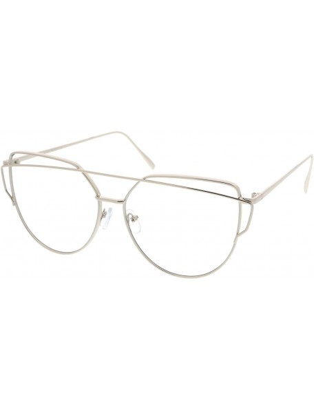 Aviator Oversize Metal Frame Thin Temple Clear Flat Lens Aviator Eyeglasses 62mm - Silver / Clear - CF12O2Y928C $10.82
