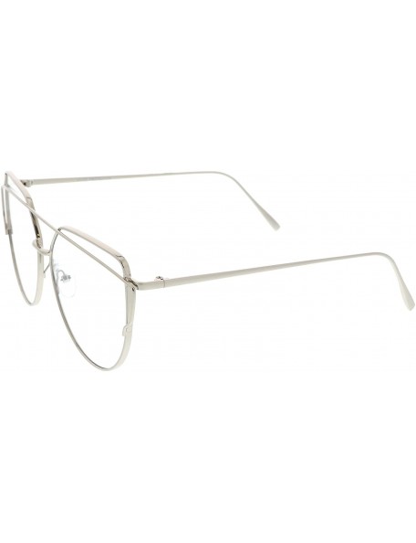 Aviator Oversize Metal Frame Thin Temple Clear Flat Lens Aviator Eyeglasses 62mm - Silver / Clear - CF12O2Y928C $10.82