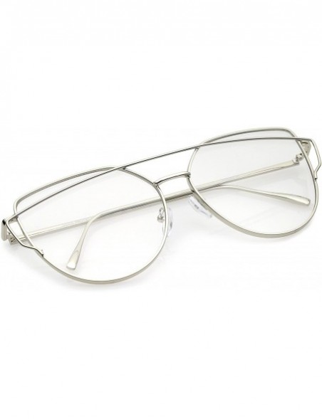Aviator Oversize Metal Frame Thin Temple Clear Flat Lens Aviator Eyeglasses 62mm - Silver / Clear - CF12O2Y928C $10.82
