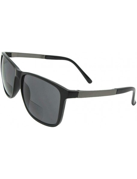 Square Square Bifocal Sunglasses B130 - Shiny Black Frame Gray Lenses - CE18OQY6REO $14.91