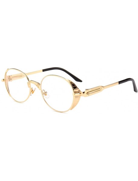 Oval Vintage Oval Sunglasses Male Metal Frame Round Sun Glasses for Women Punk Style - Gold With Clear - C418H853X7X $9.20