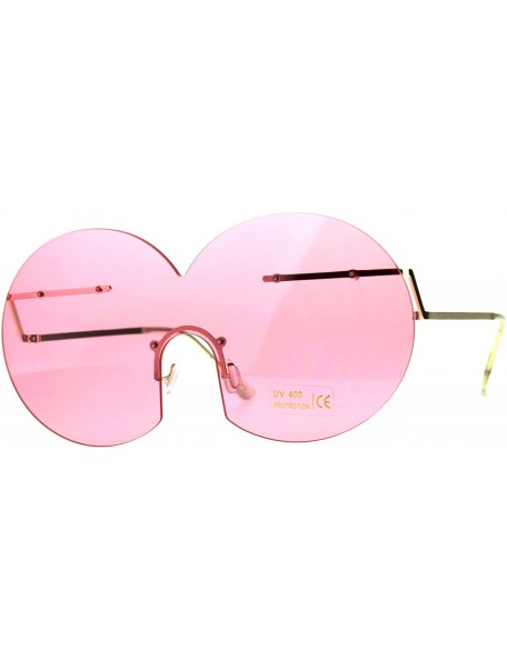 Oversized Funky Fun Sunglasses Oversized Shield Round Rimless Unique Fashion Shades - Gold (Pink) - C218DDZU3EG $11.62