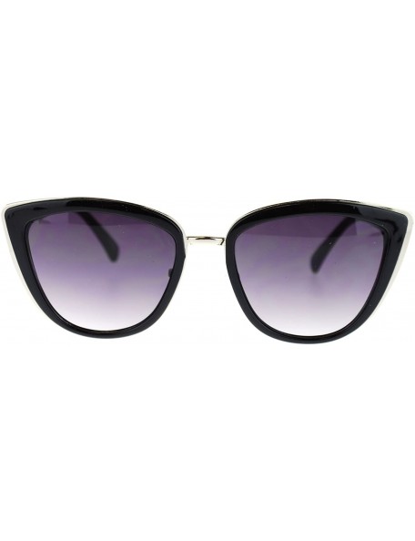 Cat Eye Diva Womens Rectangular Large Metal Bridge Plastic Cat Eye Sunglasses - Black Silver - CR11N9PKV9Z $11.16