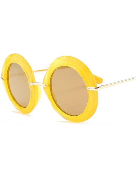 Round Large Circular Round frame Sunglasses trend Sun glasses for Stylish Women UV400 5710 - Yellow - C818AGETIG0 $19.27