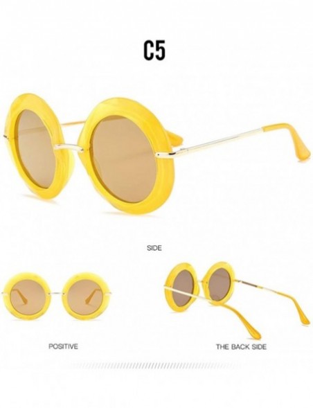 Round Large Circular Round frame Sunglasses trend Sun glasses for Stylish Women UV400 5710 - Yellow - C818AGETIG0 $11.09