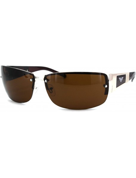 Sport Mens Rectangular Expose Lens Designer Sport Metal Rim Sunglasses - Gold Solid Brown - C018U4HLDLT $13.42
