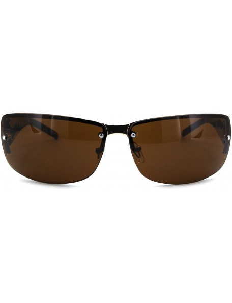 Sport Mens Rectangular Expose Lens Designer Sport Metal Rim Sunglasses - Gold Solid Brown - C018U4HLDLT $13.42