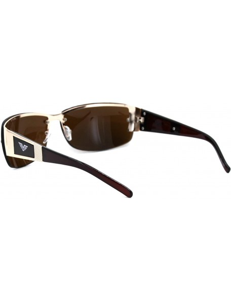 Sport Mens Rectangular Expose Lens Designer Sport Metal Rim Sunglasses - Gold Solid Brown - C018U4HLDLT $13.42