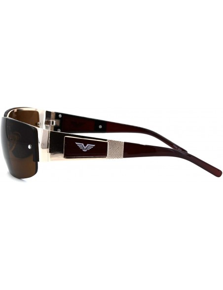 Sport Mens Rectangular Expose Lens Designer Sport Metal Rim Sunglasses - Gold Solid Brown - C018U4HLDLT $13.42