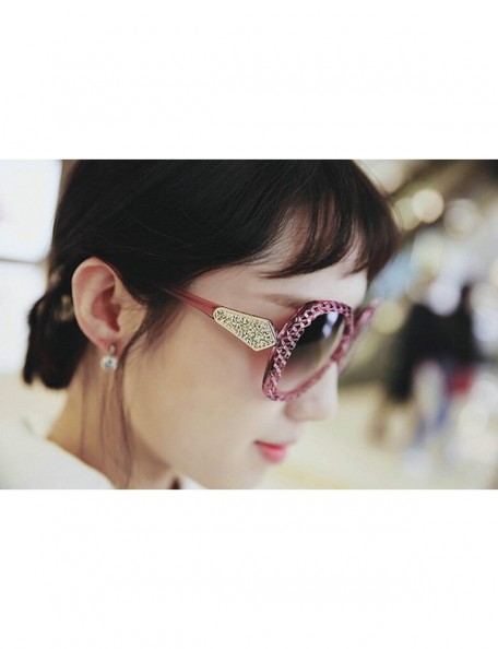 Oval Classic style Lattice Frame Sunglasses for Women Plate Resin UV 400 Protection Sunglasses - Purple - CZ18SASD9XZ $12.51