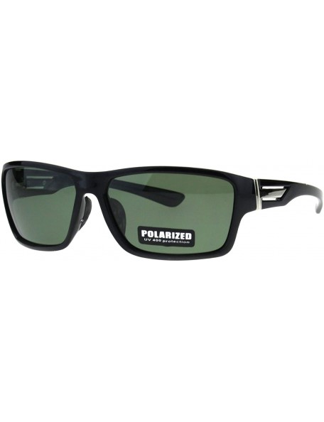 Rectangular Polarized Lens Sunglasses Mens Classic Rectangular Fashion Shades - Shiny Black (Green) - C318O2XNL9L $10.16