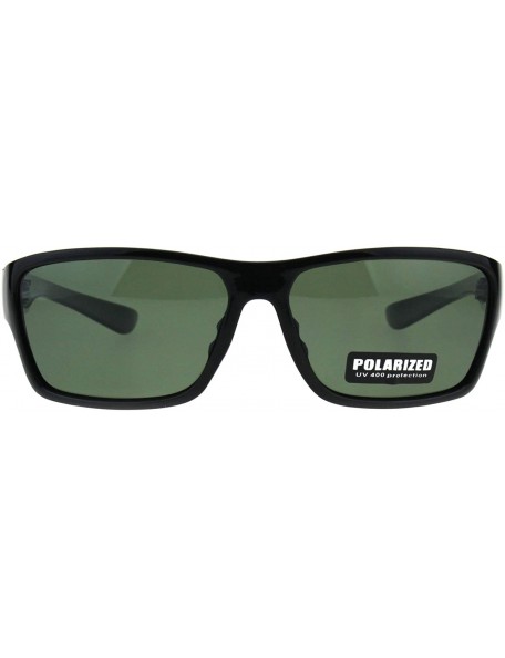 Rectangular Polarized Lens Sunglasses Mens Classic Rectangular Fashion Shades - Shiny Black (Green) - C318O2XNL9L $10.16