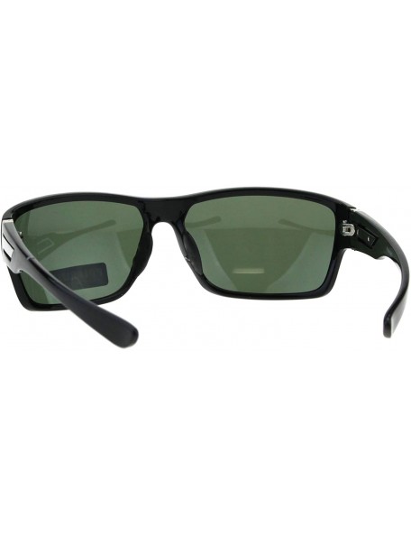 Rectangular Polarized Lens Sunglasses Mens Classic Rectangular Fashion Shades - Shiny Black (Green) - C318O2XNL9L $10.16