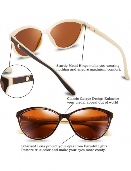 Cat Eye Classic Cateye Polarized Sunglasses for Women 100% UV Protection B2512 - Brown&ivory - CU18WC338YT $16.66