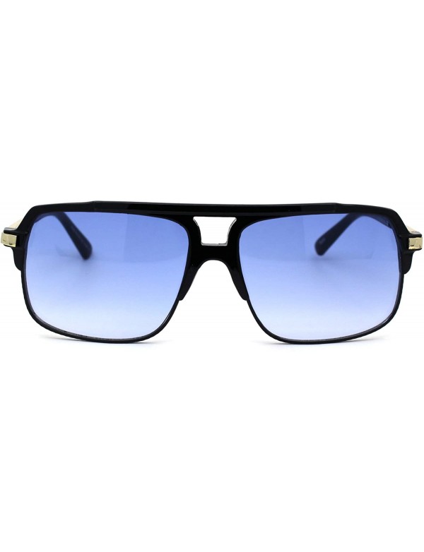 Rectangular Unisex Half Rim Plastic Racer Mobster Sunglasses - Shiny Black Blue - CD195KMMC39 $11.96