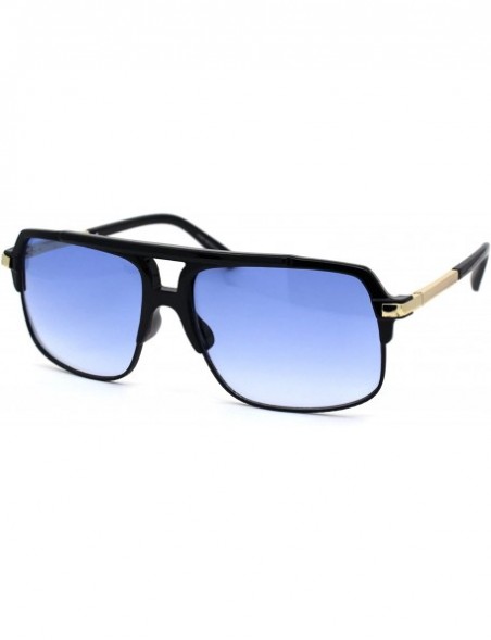 Rectangular Unisex Half Rim Plastic Racer Mobster Sunglasses - Shiny Black Blue - CD195KMMC39 $11.96