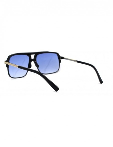 Rectangular Unisex Half Rim Plastic Racer Mobster Sunglasses - Shiny Black Blue - CD195KMMC39 $11.96