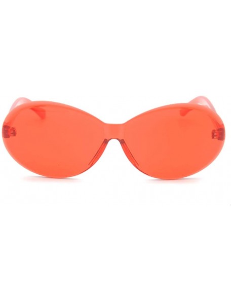 Oval Vintage Fashion Rimless Oval Sunglasses Frameless Colored Lens - Red - CS18QSOG5UT $11.01