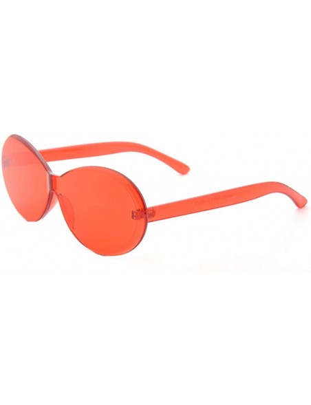 Oval Vintage Fashion Rimless Oval Sunglasses Frameless Colored Lens - Red - CS18QSOG5UT $11.01