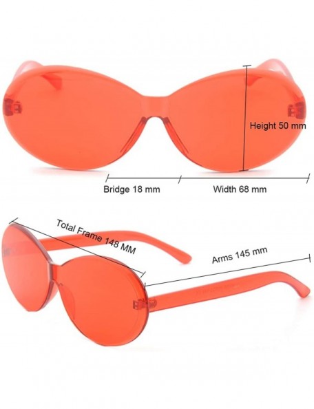 Oval Vintage Fashion Rimless Oval Sunglasses Frameless Colored Lens - Red - CS18QSOG5UT $11.01