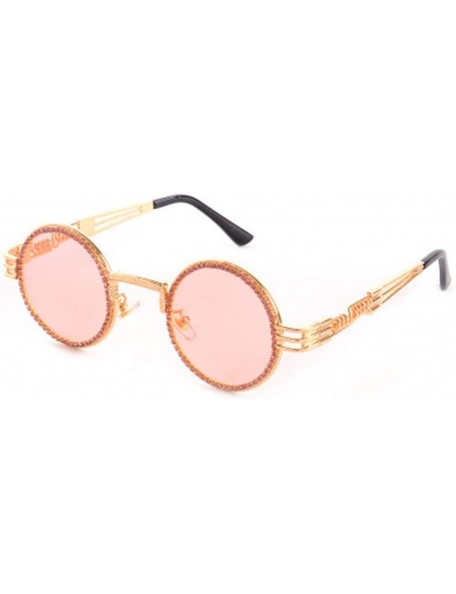 Round Rhinestone Retro Round Diamond Sunglasses Women's Multicolor Lenses - 1 - CM190HC8K3D $62.29