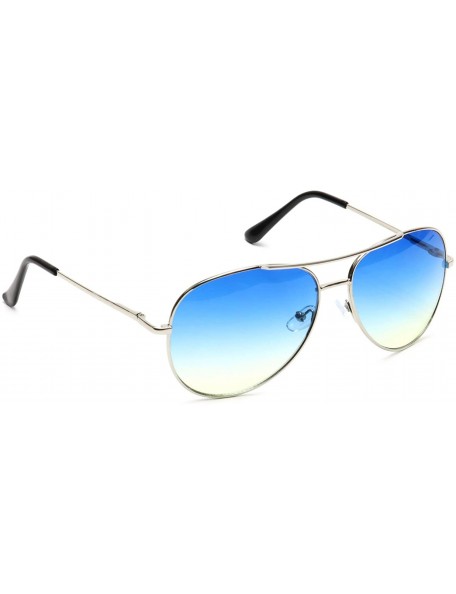 Aviator Retro Aviator Sunglasses Double Nose Bridge Color Tinted Gradient Lens Metal Frame - Blue & Yellow - C318EYKZ8YQ $9.03