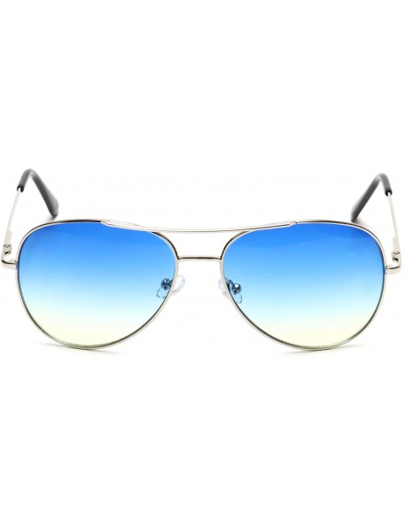 Aviator Retro Aviator Sunglasses Double Nose Bridge Color Tinted Gradient Lens Metal Frame - Blue & Yellow - C318EYKZ8YQ $9.03