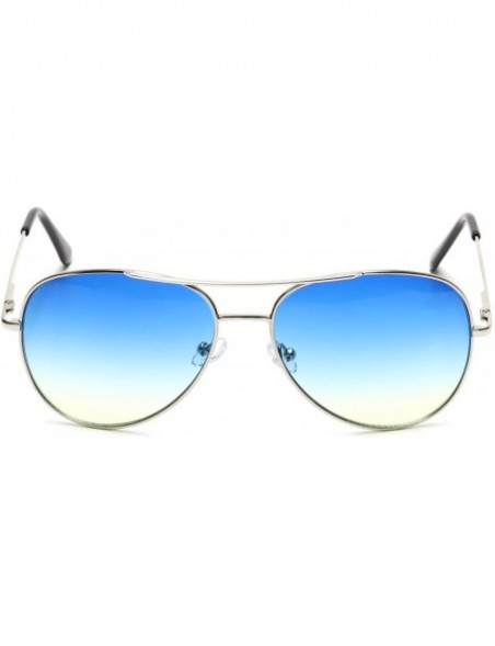 Aviator Retro Aviator Sunglasses Double Nose Bridge Color Tinted Gradient Lens Metal Frame - Blue & Yellow - C318EYKZ8YQ $9.03