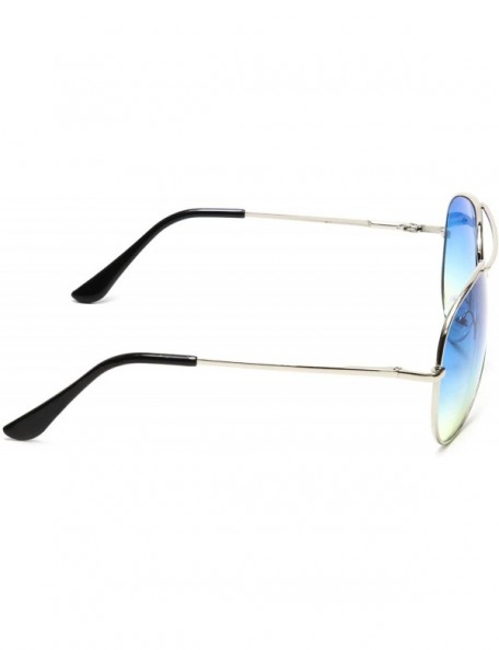 Aviator Retro Aviator Sunglasses Double Nose Bridge Color Tinted Gradient Lens Metal Frame - Blue & Yellow - C318EYKZ8YQ $9.03