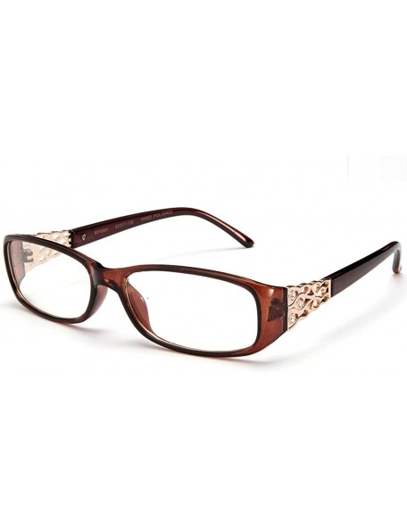 Oversized Womens Slim Fit Temple Design Metal Frame Clear Lens Glasses - Brown - CG11YN6NQMX $11.70
