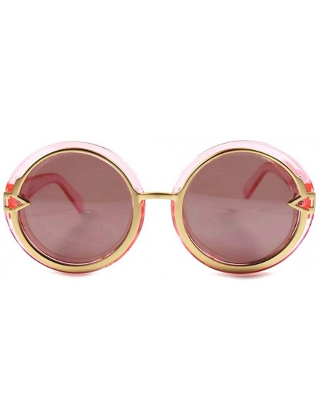 Round Round Womens Vintage Retro Fashion Sunglasses - Pink - CS18X4SDY70 $11.74