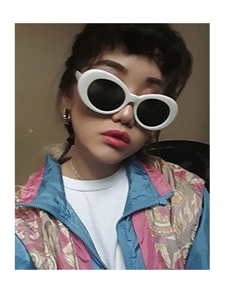 Oversized Colorful Oval Kurt Cobain Inspired Clout Goggles Mod Round Pop Fashion Nirvana Sunglasses - White - C217YZISHZX $12.45