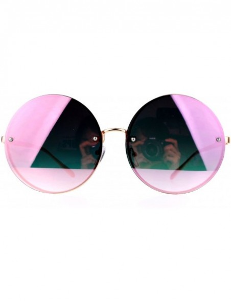 Oversized Super Oversized Round Sunglasses Womens Mirror Lens Back Metal Rims - Gold (Pink Mirror) - C6185WWCXYG $8.30