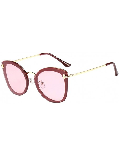 Round Women's Fashion Retro Metal Plastic Round Frame Cat Eye Sunglasses - Claret Red - CW18WG0CGZO $24.86