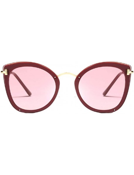 Round Women's Fashion Retro Metal Plastic Round Frame Cat Eye Sunglasses - Claret Red - CW18WG0CGZO $24.86