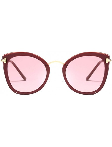 Round Women's Fashion Retro Metal Plastic Round Frame Cat Eye Sunglasses - Claret Red - CW18WG0CGZO $24.86