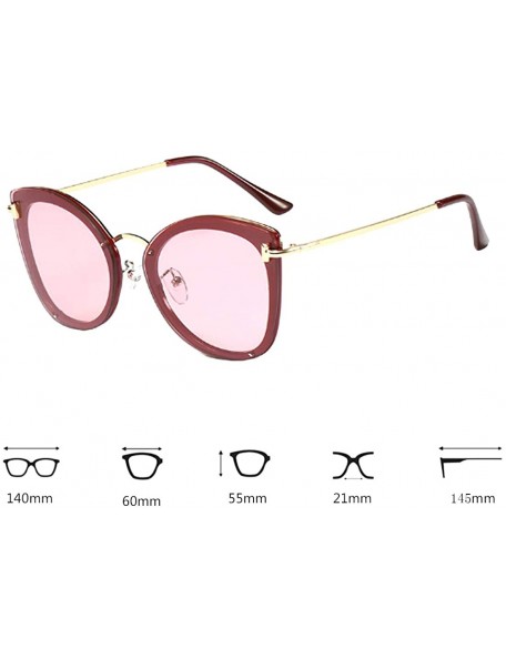 Round Women's Fashion Retro Metal Plastic Round Frame Cat Eye Sunglasses - Claret Red - CW18WG0CGZO $24.86