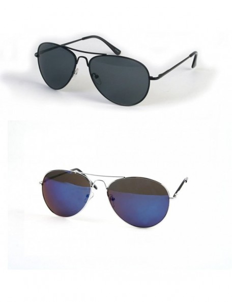 Aviator Metal Classic Aviator Color Lens Sunglasses Large Size P482 - 2 Pcs Black-smoke & Silver-bluemir - CJ11V3U11T7 $13.14