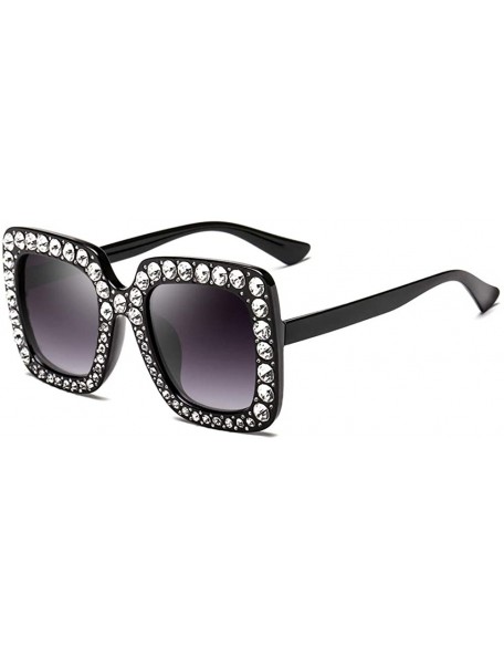 Square HoqiangFashion Oversized Sunglasses Rhinestone Gradient - Black - CL192IHH44N $9.33