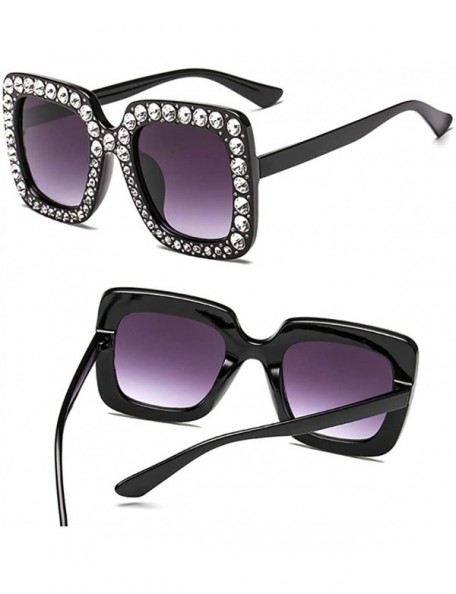 Square HoqiangFashion Oversized Sunglasses Rhinestone Gradient - Black - CL192IHH44N $9.33