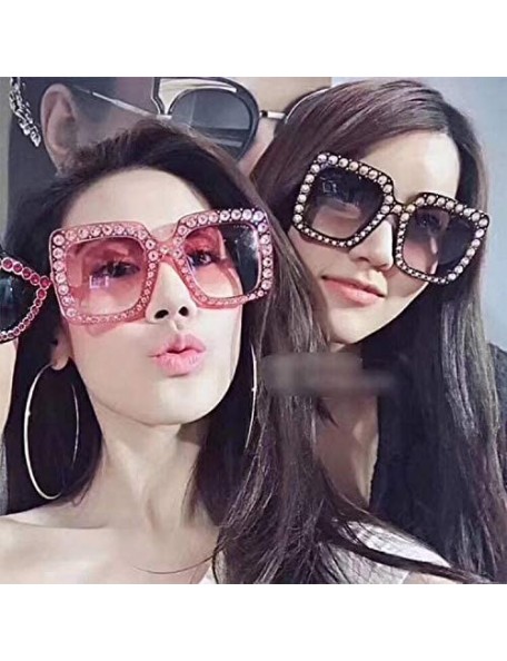 Square HoqiangFashion Oversized Sunglasses Rhinestone Gradient - Black - CL192IHH44N $9.33