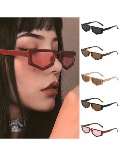 Wrap Small Frame Skinny Cat Eye Sunglasses for Women Colorful Lens Mini Narrow Square Retro Cateye Vintage Sunglasses - CE190...