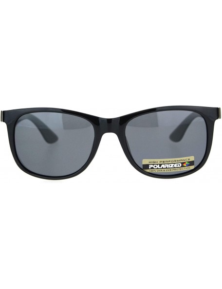 Rectangular Polarized Mens Elegant Mod Horn Rim Designer Fashion Sunglasses - Shiny Black - CB18OK0M3YC $15.18